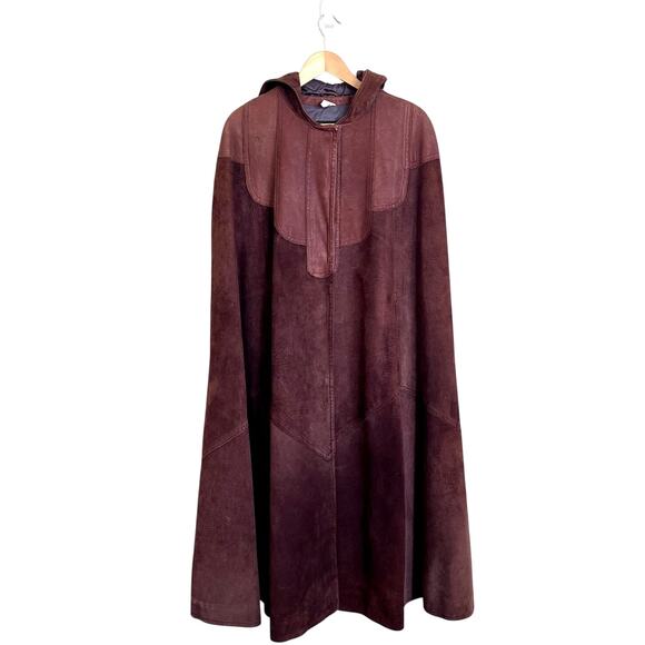 bent visti Jackets & Blazers - Vintage Suede Renaissance Womens Cape Cloak Size O/S Brown Western Boho Hooded